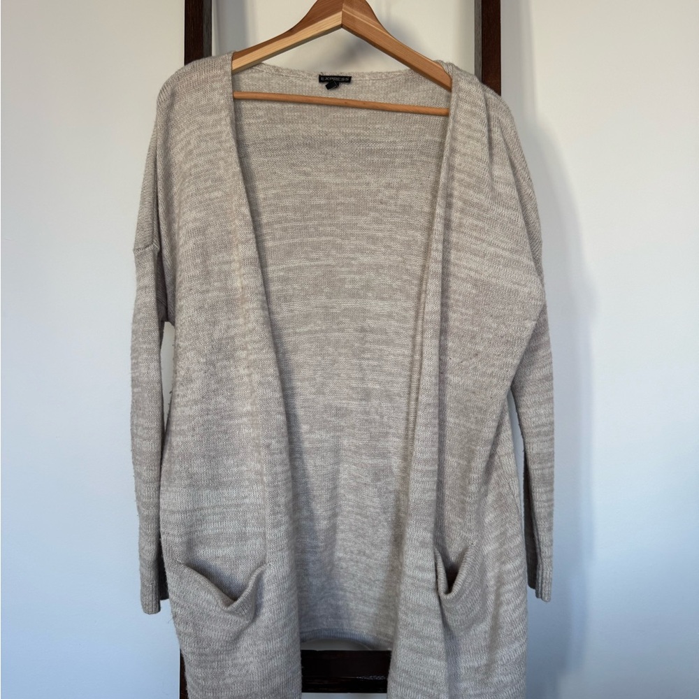 Express Light Gray Open Front Cardigan